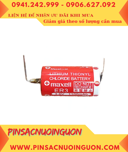 Maxell ER3 (chân thép); Pin nuôi nguồn PLC Maxell ER3 lithium 3.6v 1/2AA 1100mAh, Xuất xứ Nhật