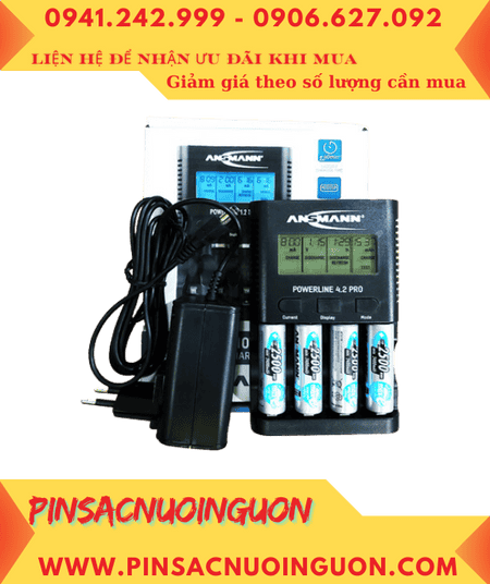 Ansman Powerline 4.2Pro _Bộ sạc pin Powerline 4.2Pro kèm 4 pin sạc Ansman AA2500mAh 1.2v MaxE