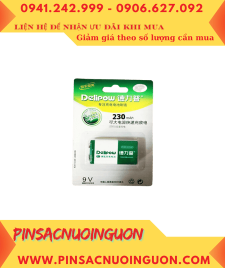 Delipow 9v230mAh; Pin sạc 9v Delipow 9v230mAh chính hãng _Bảo hành 03 tháng (Loại Vỉ 1viên)