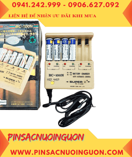 Super BC-100N, Bộ sạc 6viên Pin AA -Kèm sẳn 4 Pin sạc Camelion NH-2700LBP2 LOCKBOX