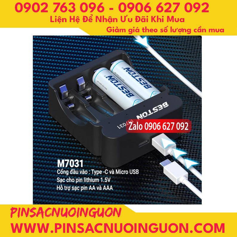 Bộ sạc pin Beston dành cho pin AA AAA Lithium 1.5V M7031, bộ sạc thông minh thumb