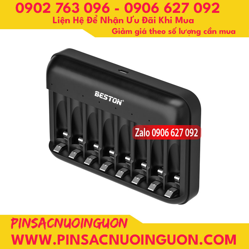 Bộ sạc pin Beston M7034 sạc cùng lúc 8 khe dành cho pin AA/AAA Lithium 1.5V